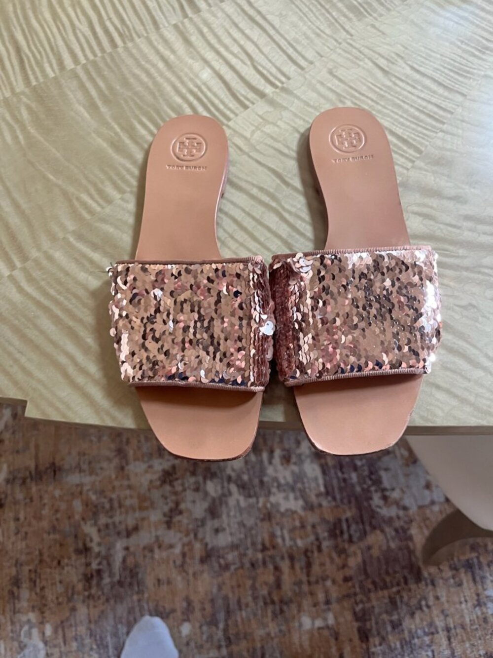 Tory Burch Carter Rose gold reversible slides